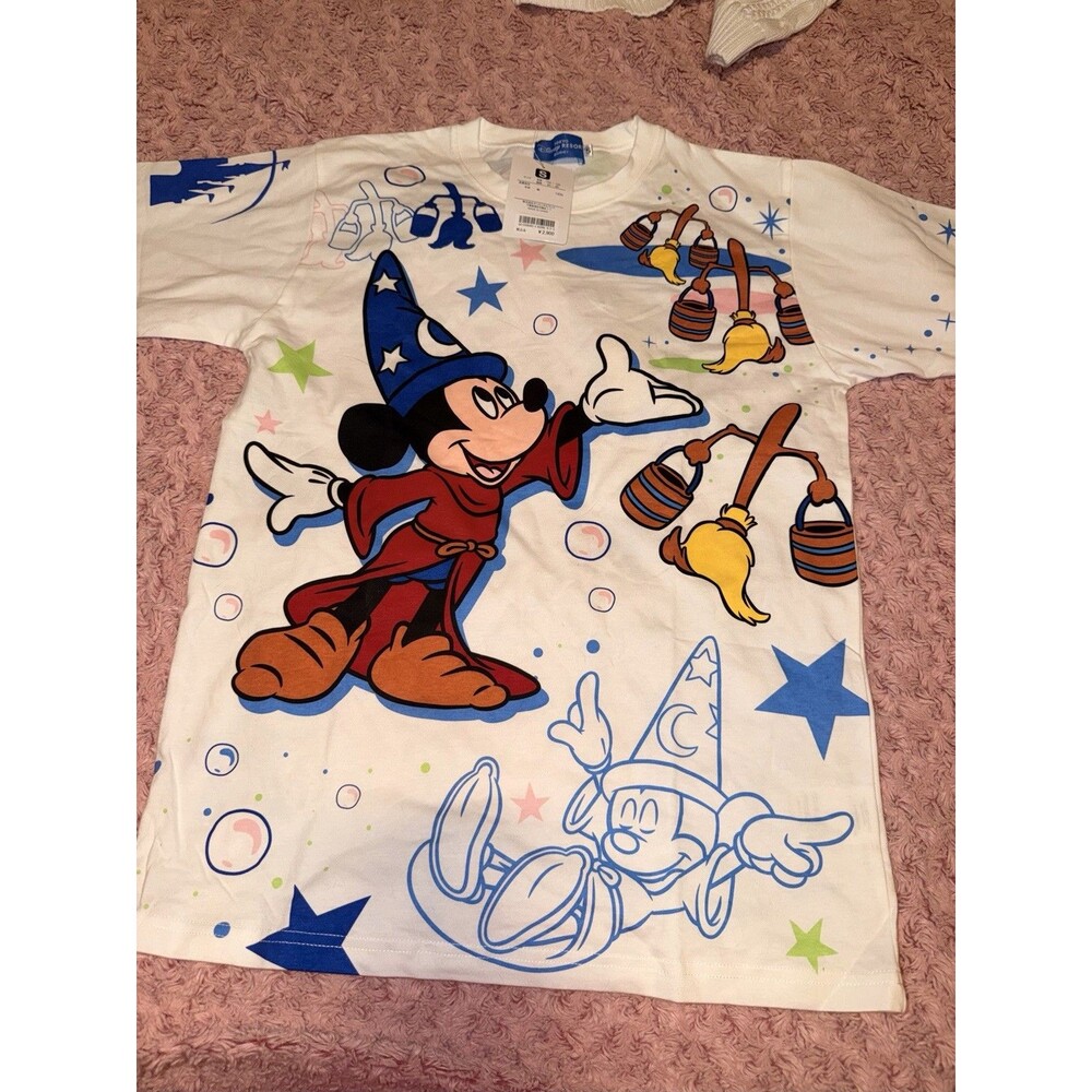 Japan Tokyo Disney Resort Sorcerer Mickey Mouse T-shirt Fantasia White NWT Small
